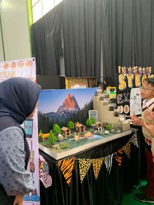 Siswa SD dan Guru, Menjelaskan Magic Filter kepada Tamu Undangan, Hall Labschool Cibubur, STEAM Expo